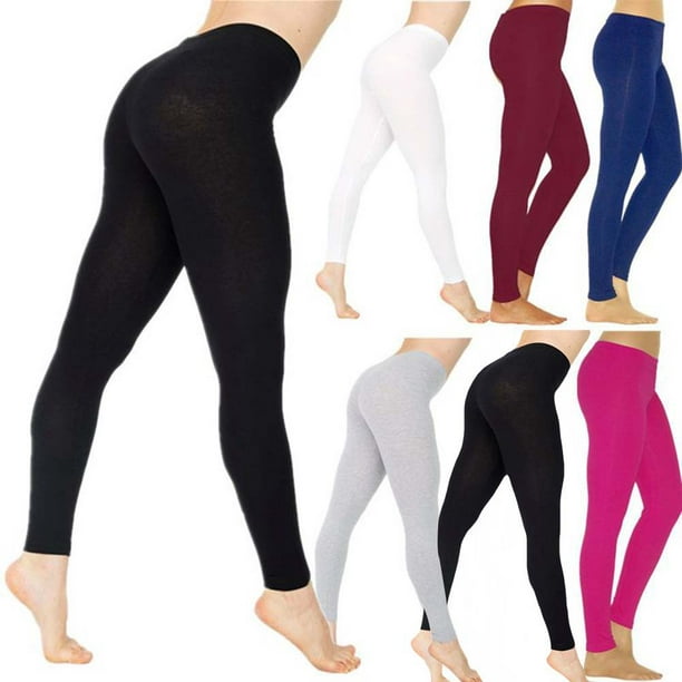 Flmtop Women Solid Color Stretchy High Waist Slim Tights Leggings Pencil  Pants Trousers 