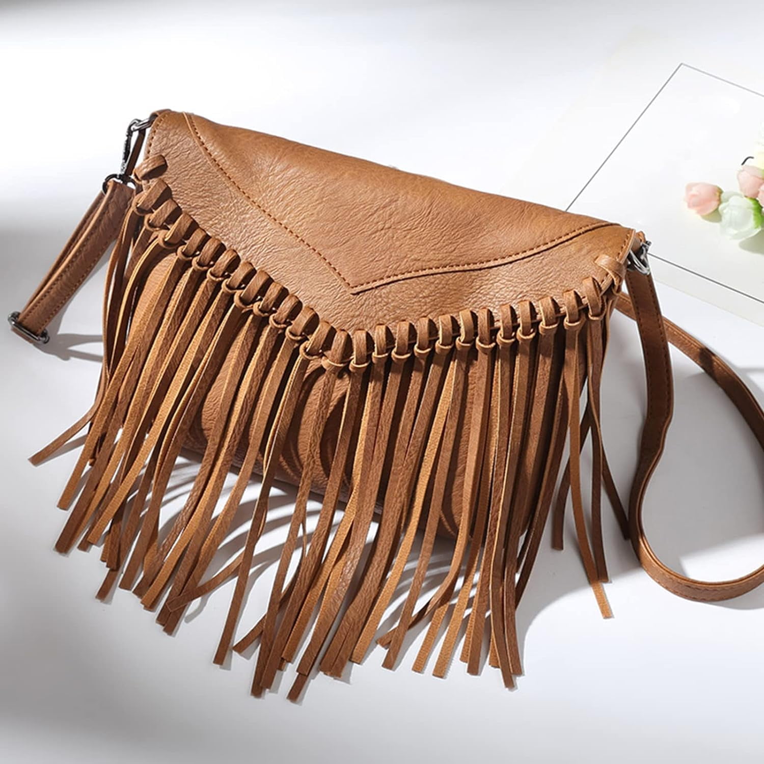 Vintage Fringe Purse Fringe Hobo Bags for Women Vegan Leather Tassel Hippie Crossbody Bag