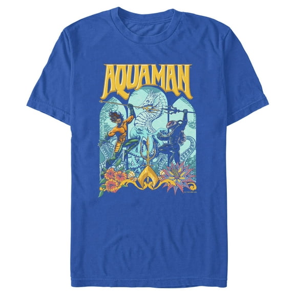 Men's Aquaman and the Lost Kingdom Retro Window Poster Graphic Tee Royal Blue 2X Large
