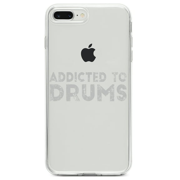 DistinctInk Clear Shockproof Hybrid Case for iPhone 7 PLUS / 8 PLUS (5.5" Screen) TPU Bumper Acrylic Back Tempered Glass Screen Protector - Addicted to Drums