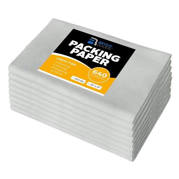 Hojas de papel de embalaje Bryco Goods for Moving, 20 libras, 640 hojas