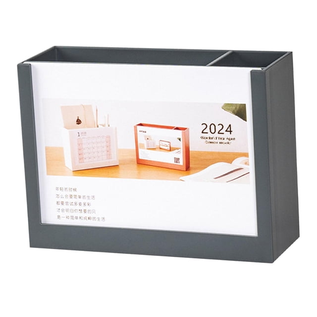 Portalápices 2024, calendario de escritorio, caja de almacenamiento de pie, estuche para lápices de papelería, porta de escritorio para lápices gris perfecl Portalápices con calendario de escritorio