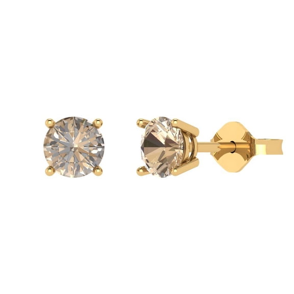 1 ct Push-Back Stud Earrings for Women | 5.0mm Round Cut Yellow Moissanite | 18K Yellow Gold
