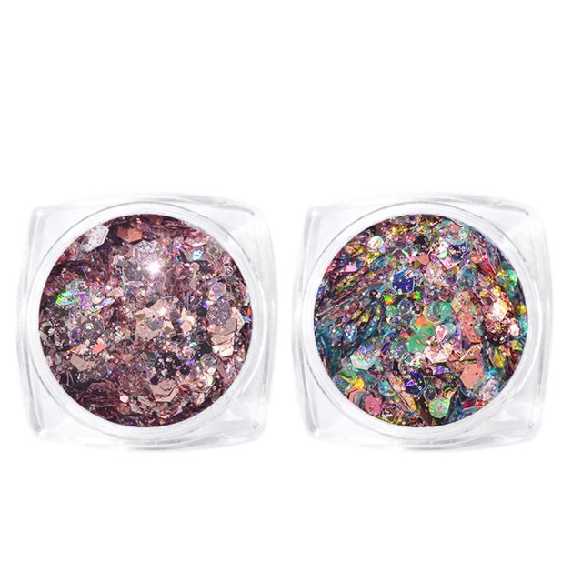 kurtrusly 2 Box/set Nail Flakes Sequins Powder Metal Magic Paillette Shinning Manicure Nail Powder Decorations