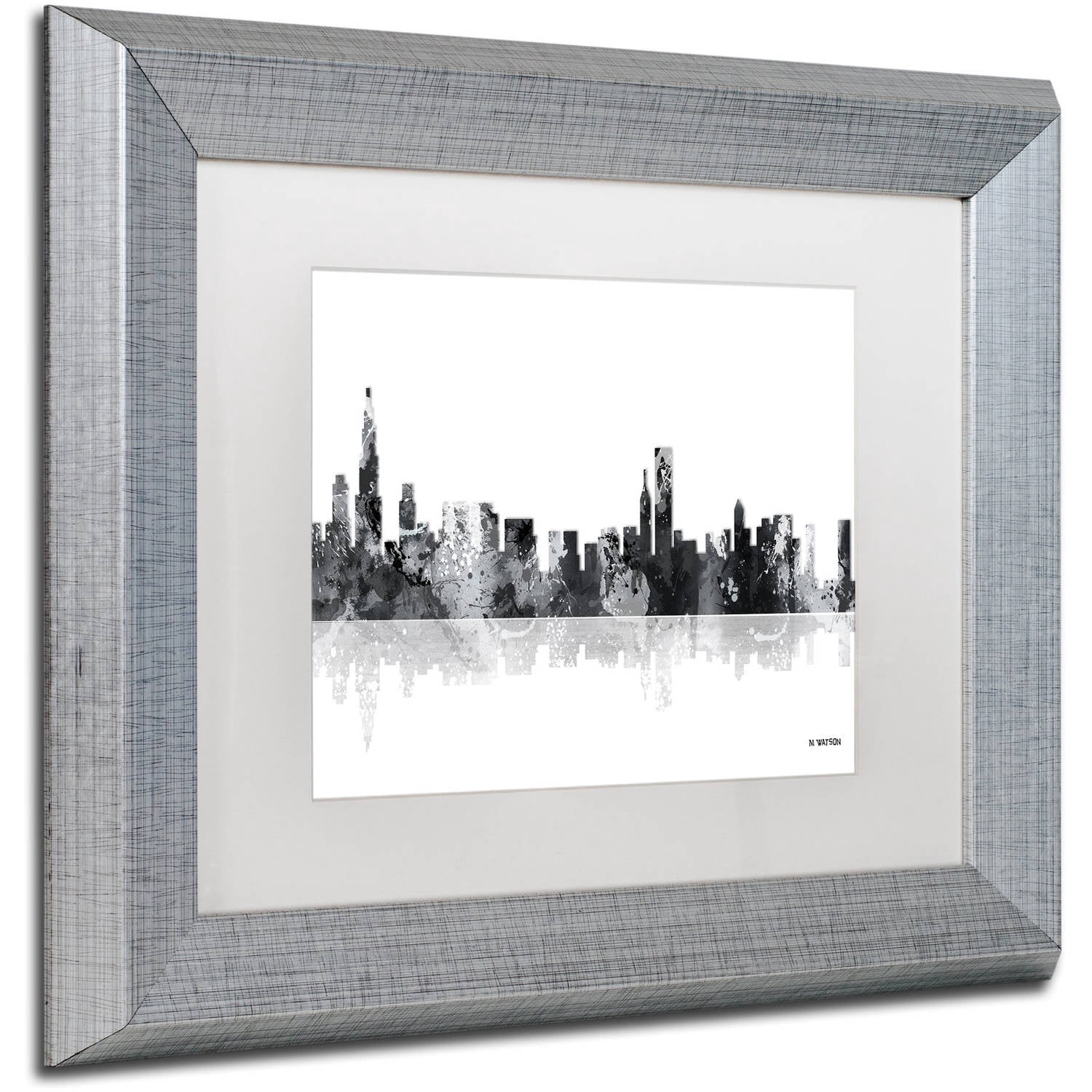 Trademark Fine Art "Chicago Illinois Skyline BG-1" Canvas Art by Marlene Watson, White Matte, Silver Frame