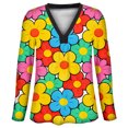 thumbnail image 5 of MEICHEN Women's Elegant Retro Art Print V Neck Loose Mid Length Sleeve Top Summer T Shirts for Women, 5 of 5