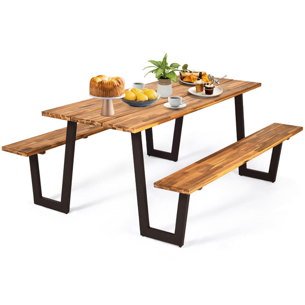 Aimee Lii 70 Inch Dining Table Set with Seats and Umbrella Hole, Outdoor Patio Furniture Aimee Lii 70 Inch Dining Table Set with Seats and Umbrella Hole, Outdoor Patio Furniture