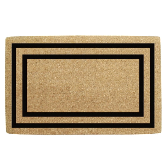 Heavy Duty Coir Door Mat Thin Double Picture Frame, Plain - Black 22" x 36"