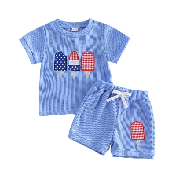 Toddler Baby 4th of July Outfit Boy Short Sleeve USA Flag Tee Shirt and Casual Shorts 2Pcs Fourth of July Summer Clothes,Blue
