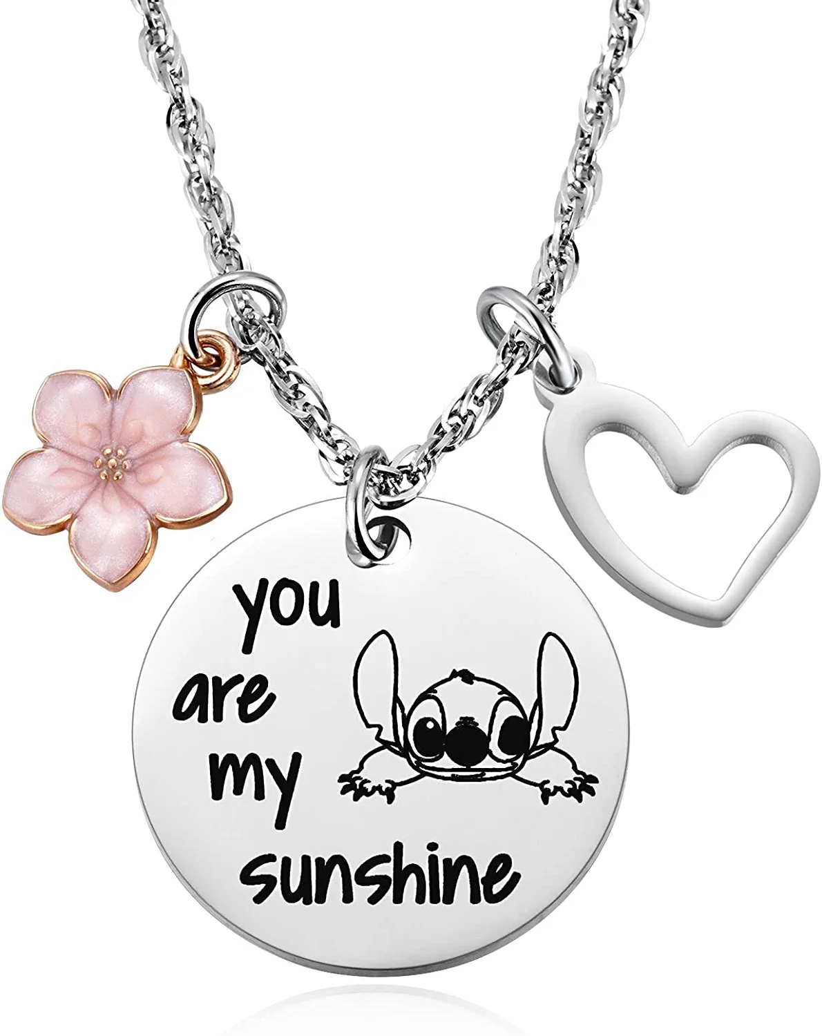 Stitch Gift Ohana Means Family Necklace&Blessing Card, Stitch Jewelry You Are My Sunshine Birthday Gift for Daughter Granddaughter Girls