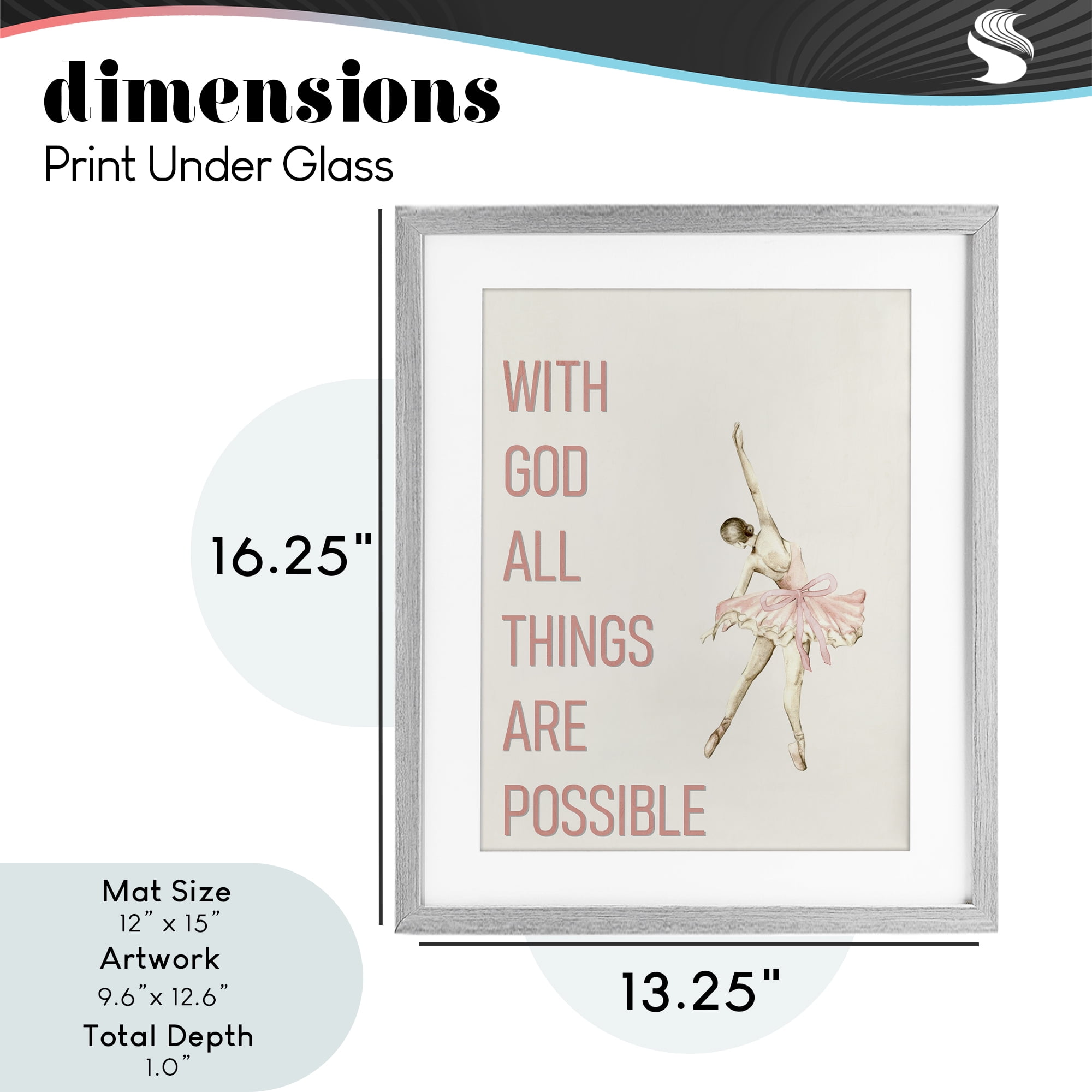 All Things Possible Ballerina Gray Framed Print Under Glass, design by Kim Allen