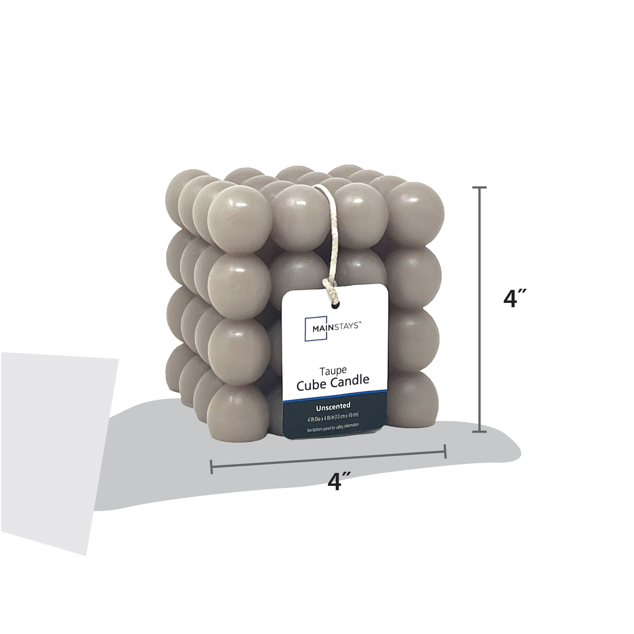 Mainstays Single Wick Square Bubble Candle, Unscented, Taupe