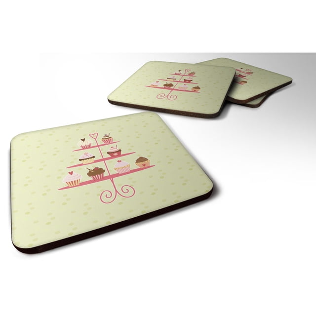 "Treasures Cupcakes 3 Tier Stand on Green Decorative coasters, 3.5, Multicolor" Caroline's Treasures BB7304FC