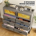 thumbnail image 5 of TROPOW Dressers & Chests of Drawers,6 Drawer Dresser for Bedroom with LED Lights and Charging Station,Wooden Double Dresser with 2 Shelves & Mental Grid Handle,Gray, 5 of 7