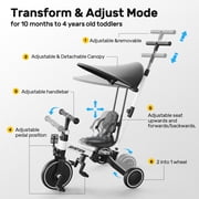 JoyStone 7 in 1 Foldable Tricycle for Toddlers with Adjustable Canopy, Detachable Backrest, Adjustable Seat and Handle and Parental Control Handle, Balance Bike for 1-4 Year Old Boys and Girls, White