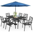 thumbnail image 4 of SUNCROWN 7-Pieces Outdoor Wrought Iron Chairs and Table Patio Dining Furniture Set-6 Stackable Metal Chairs, 1 Steel Slat Bistro Table and 1 Dark Blue 9Ft Patio Umbrella for Garden Backyard Deck, 4 of 8