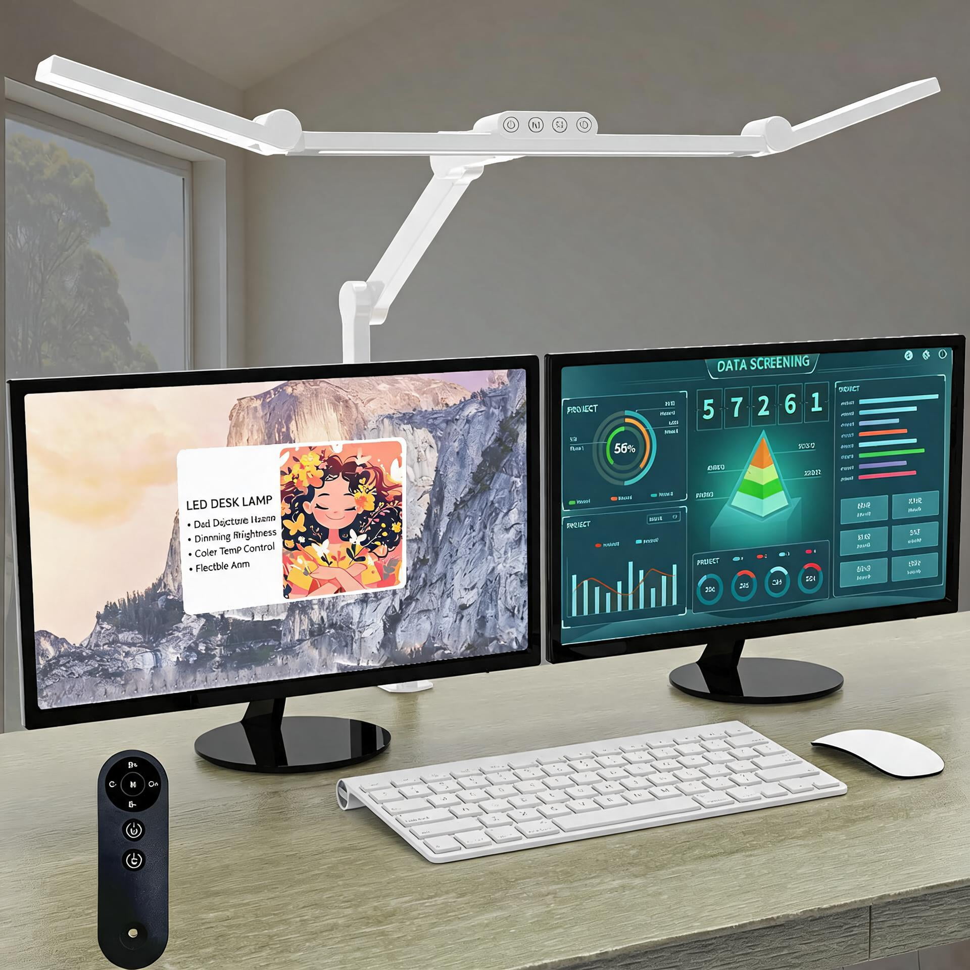 Architect Desk Lamp with Clamp 24W Dimmable LED 7-Joint Adjustable Arms Remote Control Light White