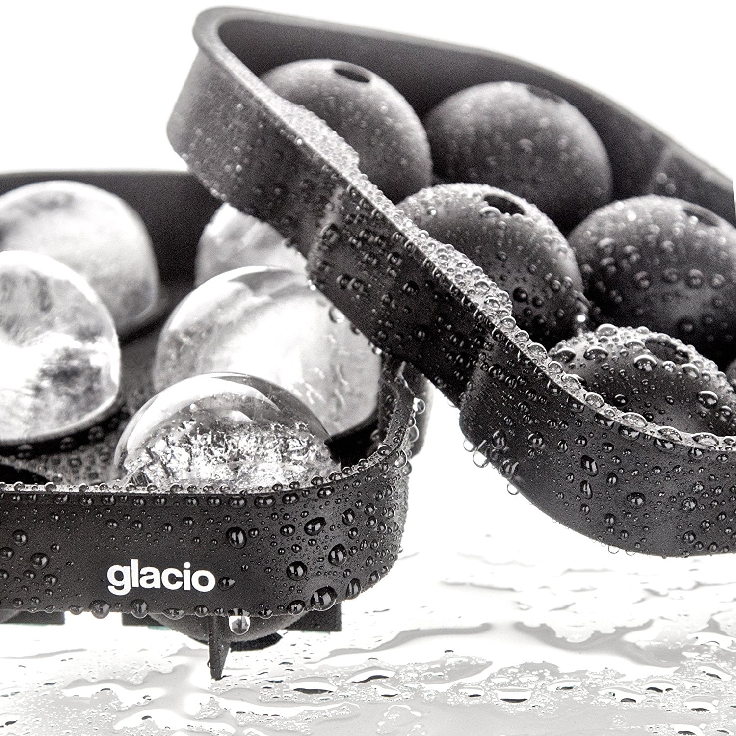 Glacio Ice Cube Trays Silicone Combo Ice Molds - Set of 2, Sphere Ice Ball Maker with Lid & Large Square Molds, Reusable and BPA Free, Gray