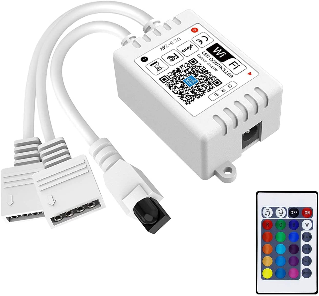 LED Smart WiFi Controller 2-Port Dual 4-Pin Output with Remote Compatible with Alexa/Google Assistant/IFTTT for SMD 5050 3528 Color Changing LED Strip Lights