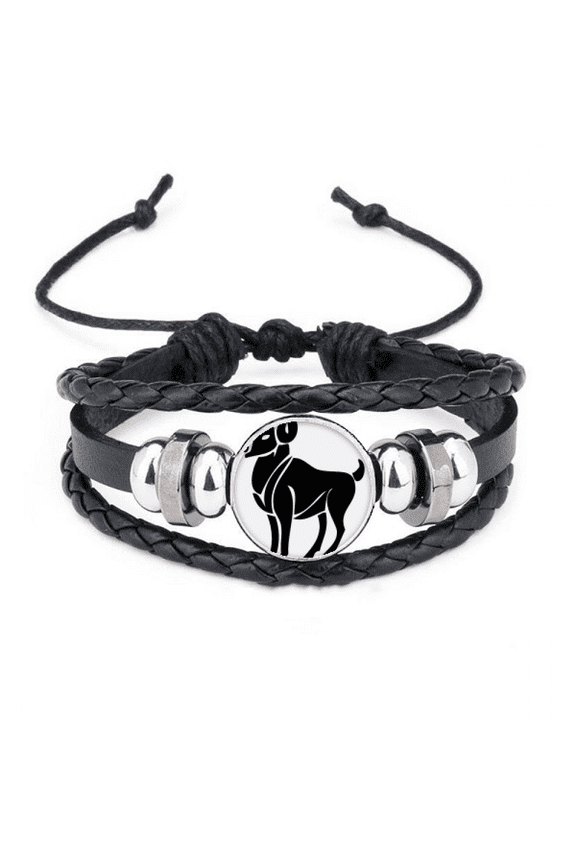Constellation Aries Zodiac Symbol Bracelet Braided Leather Woven Rope Wristband
