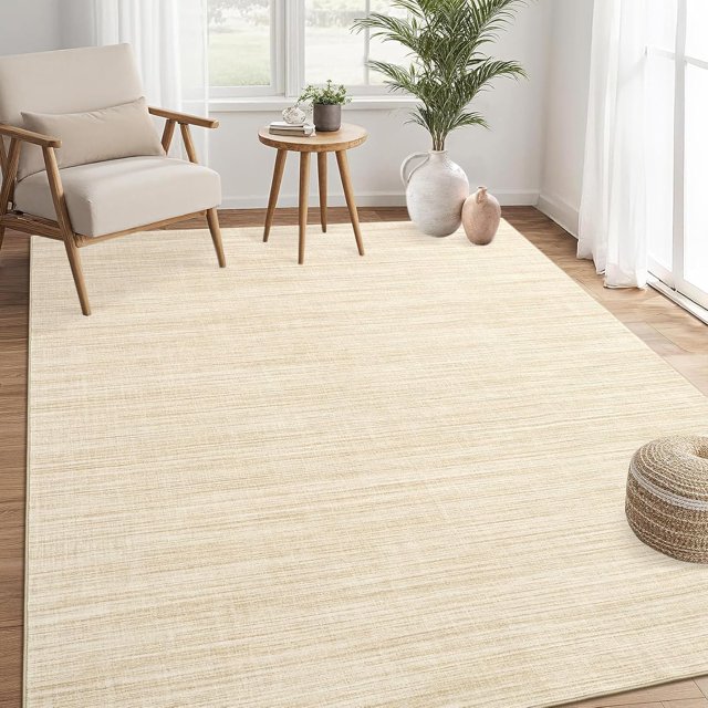 Washable Rug 5x7 for Dining Room Modern Minimalist Rugs Camel Non-Slip Low Pile Machine Washable Carpets Contemporary Solid Nursery Room Area Rug for Living Room Bedroom Beige