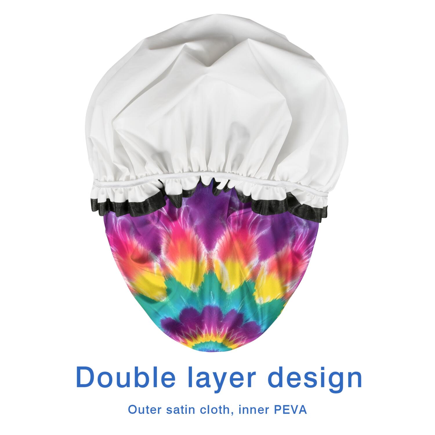 Shower Caps,Rainbow Tie Dye Radial Pattern Waterproof Shower Cap for Women 4 Pieces,Double Reusable Hair Cover for Shower PEVA Elastic Stretch Hem