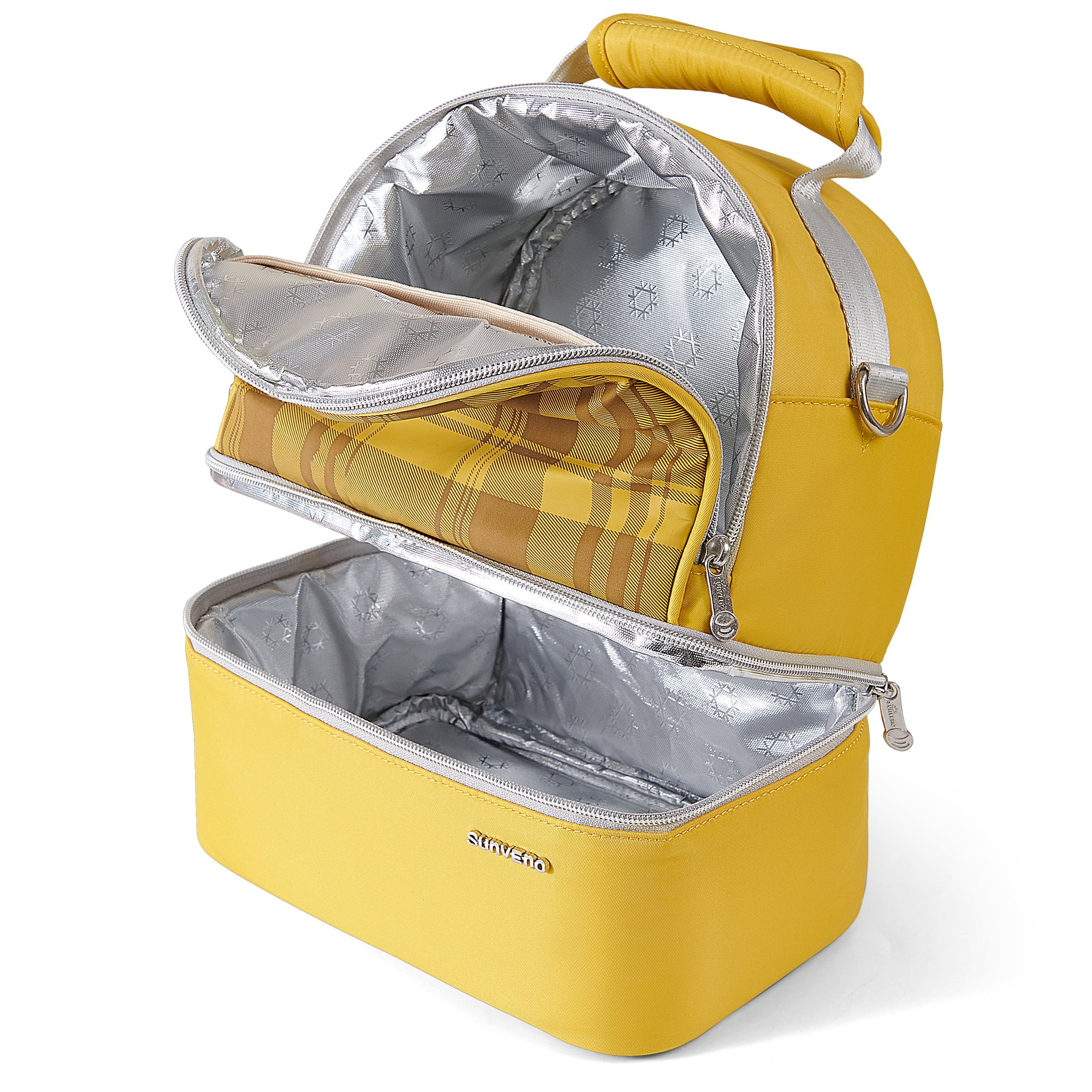 Sunveno Insulated Lunch Box Double Deck Cooler Bag, Yellow