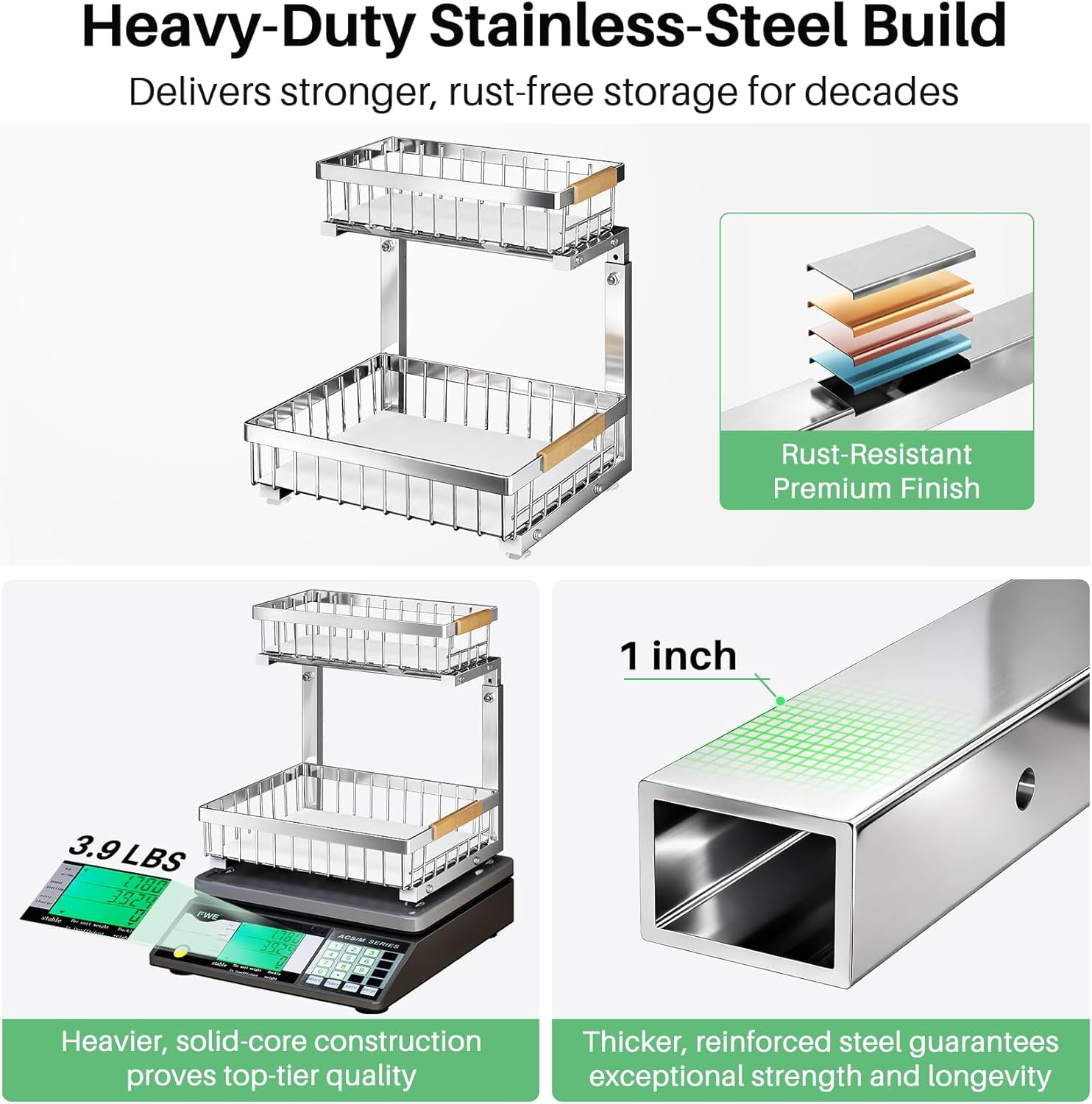 Under Sink Organizer, 2 Packs 2 Tier Under Sink Organizers and Storage, Slide out Pull out Cabinet Organizer Shelf, Metal Sliding Drawer for Kitchen Bathroom Pantry Cabinet Closet Organization Rack