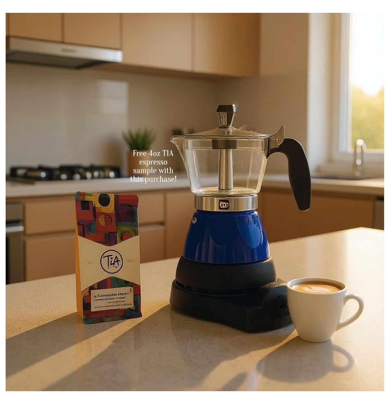 Portable Espresso Maker, Electric Coffee Machine for 1-3 Cups - BLUE - Cafetera for Home, Travel, Camping, RV - Fast Brewing, Automatic Shut-Off