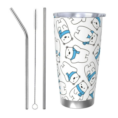 

Uemuo Scarf Bear Print Travel Coffee Mug 20oz Double-walled Car Cup Stainless Steel Insulated Tumbler Leak-proof Travel Cup Reusable Straw Car Cup-Straw Three-piece Set