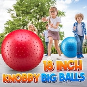 PlayBolt Jumbo 18-Inch Knobby Playground Balls – 2 Pack (Red & Blue) Giant Inflatable Rubber Kickballs with Hand Pump for Kids & Toddlers – Indoor & Outdoor Play