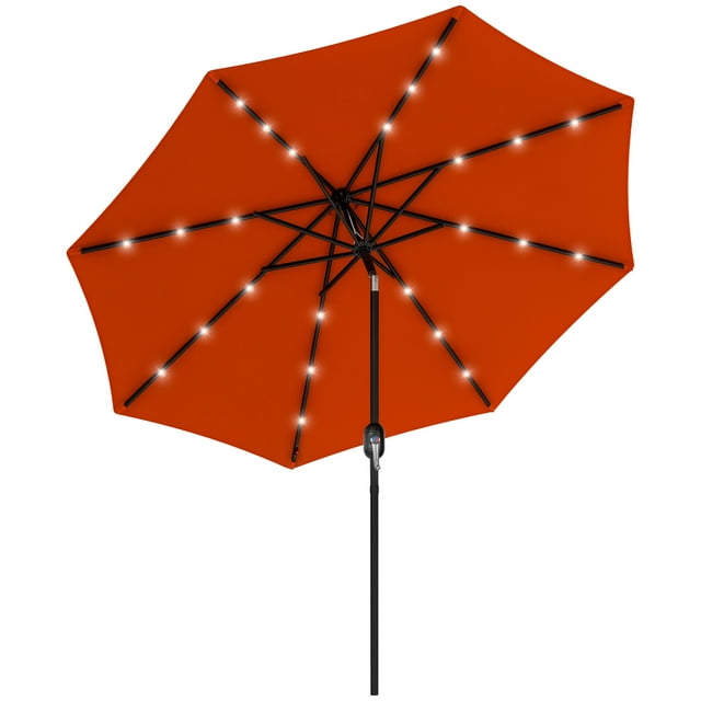 Outsunny Parasol de Patio Solaire de 9 Pi avec Lumières DEL, Auvent Inclinable, Orange