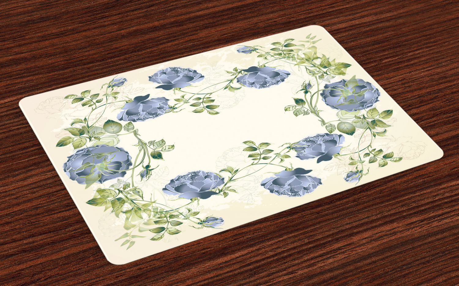 Floral Placemats Set of 4 Vintage Style Roses Leaves Flower Framework