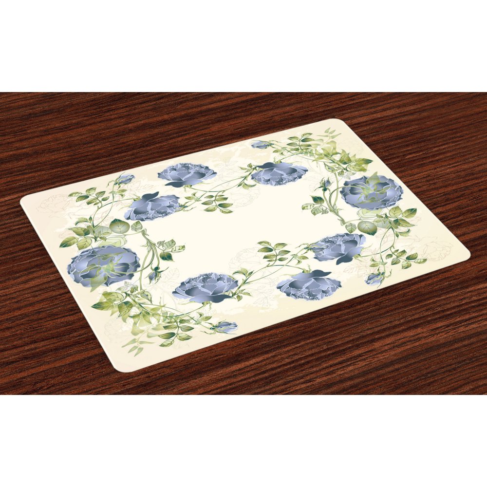 Floral Placemats Set of 4 Vintage Style Roses Leaves Flower Framework