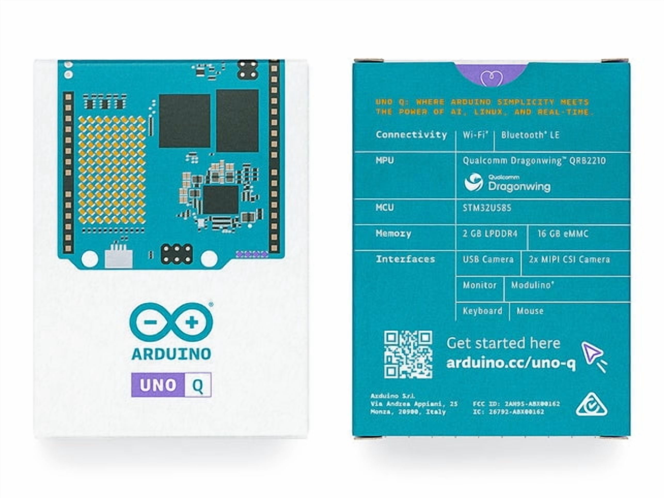 Arduino ABX00162 UNO Q Hybrid Board,Qualcomm QRB2210 & STM32U585 , AI Vision, IoT, Robotics, Linux® ,Wi-Fi®  USB-C®