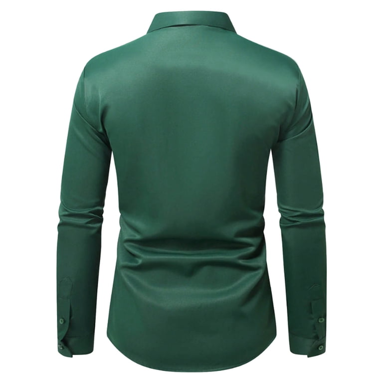 Mens Dress Shirts Lapel Slim Fit Button Down Shirt Long Sleeve Wedding Prom  Dinner Formal Shirts with Pockets Green M