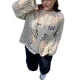 thumbnail image 2 of Douhoow Women Hollow Out Knitted Pullover Vintage Sweater Tops See Through Loose Cover-Up, 2 of 9