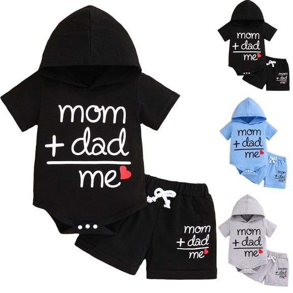 WUANDIXFA Baby Boy Summer Outfits Plaid Short Sleeve Baby Hooded Romper Baby Shorts 2 Pcs Toddler Boys Clothes (Grey, 9-12 Months)