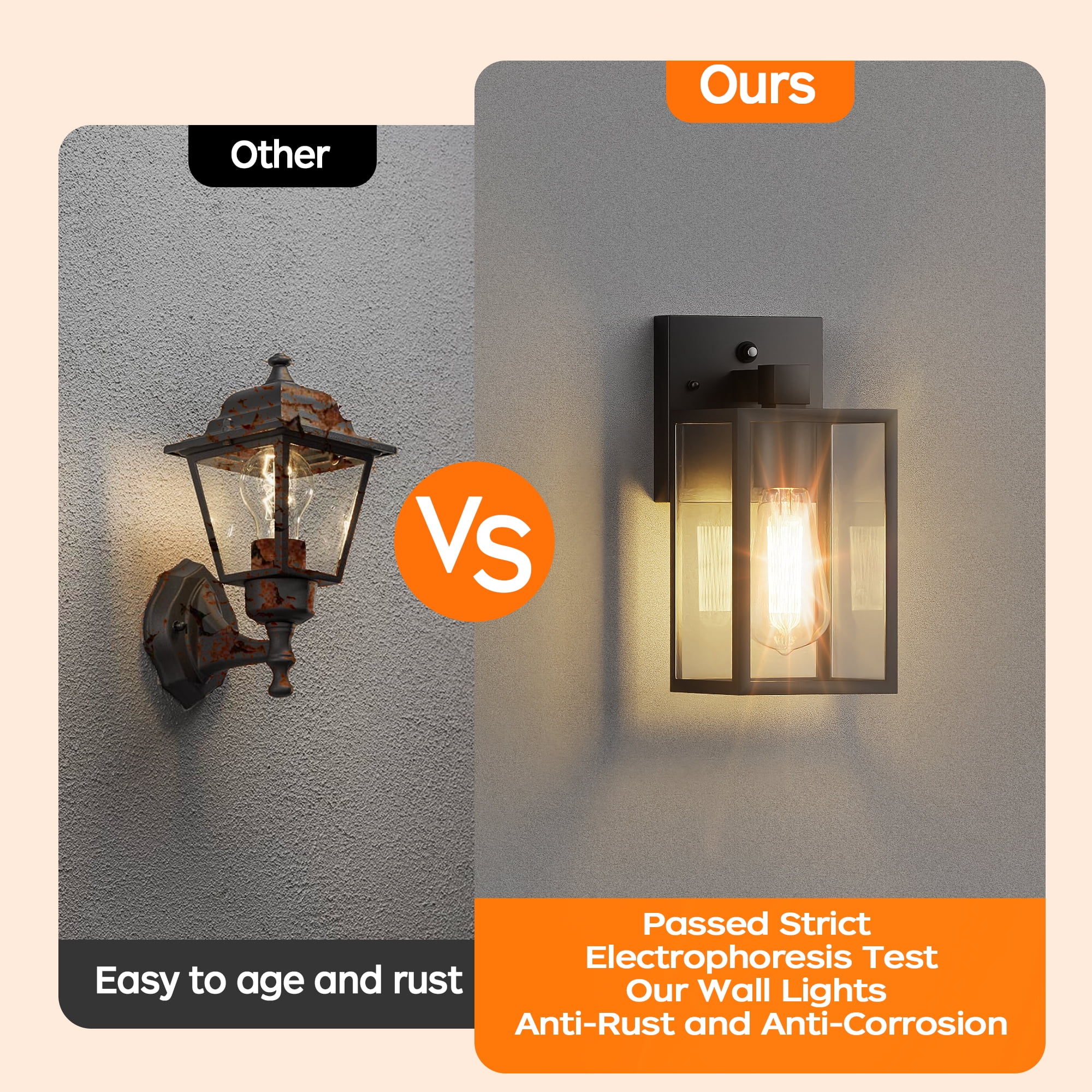 9.6" Dusk to Dawn Outdoor Lighting Fixtures, Black Sensor Wall Sconce Lamp, Waterproof Wall Lantern for House, Doorway, Garage