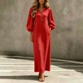 thumbnail image 3 of Boho Dresses for Women 3/4 Length Puff Sleeve V Neck Casual Maxi Dress with Pockets Vacation Beach Dress, 3 of 5