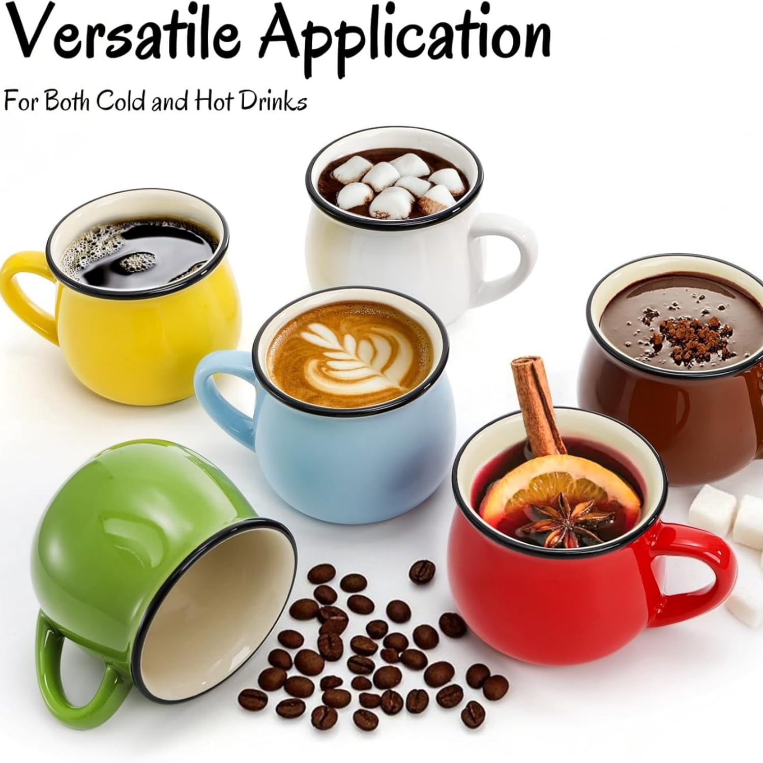 5 Oz 6 Pcs Cute Coffee Mugs, Mini Ceramic Espresso Cups, Small Demitasse Mugs with Handle for Home Kitchen Coffee Bar