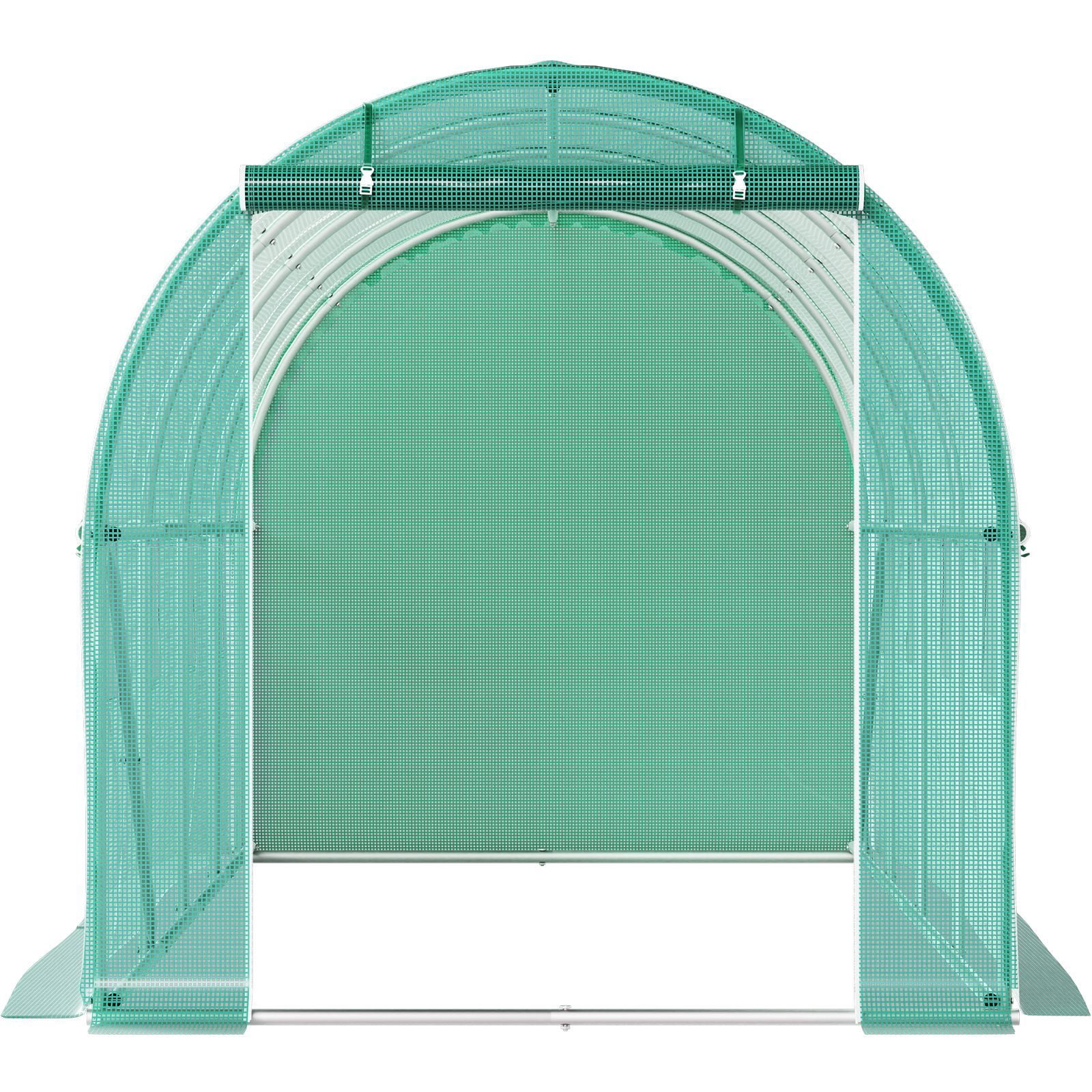 Walk-in Tunnel Greenhouse, 15 x 7 x 7 ft Portable Plant Hot House with Galvanized Steel Hoops, 1 Top Beam, Diagonal Poles, Zippered Door & 8 Roll-up Windows, Green