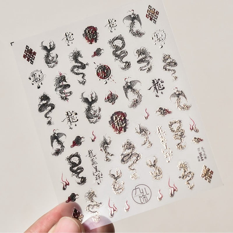 1pcs 5D Bronzing Japanese Dragon Phoenix Nail Art Stickers Luxury Retro Gold Dragon Nail Decorations Decals Manicure Accessories