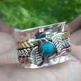 thumbnail image 6 of Turquoise Spinner Ring: 925 Sterling Silver Meditation Band, Handmade Leaf Design, 6 of 9