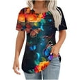 thumbnail image 1 of ZVAVZ Hauts Grande Taille pour Femmes, Blouse Plissée Imprimé Papillon Manches Courtes Col Rond Tunique Blouses pour Femmes Décontractées Multicolores, TG, 1 of 6