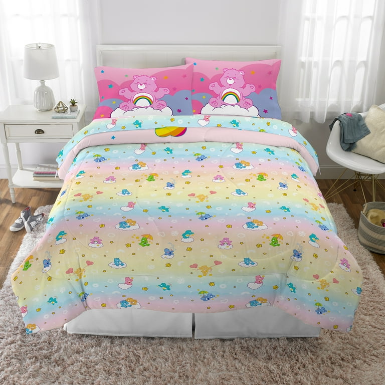 Care Bears Kids 5 Piece Pink Rainbow Reversible Comforter, Bed in