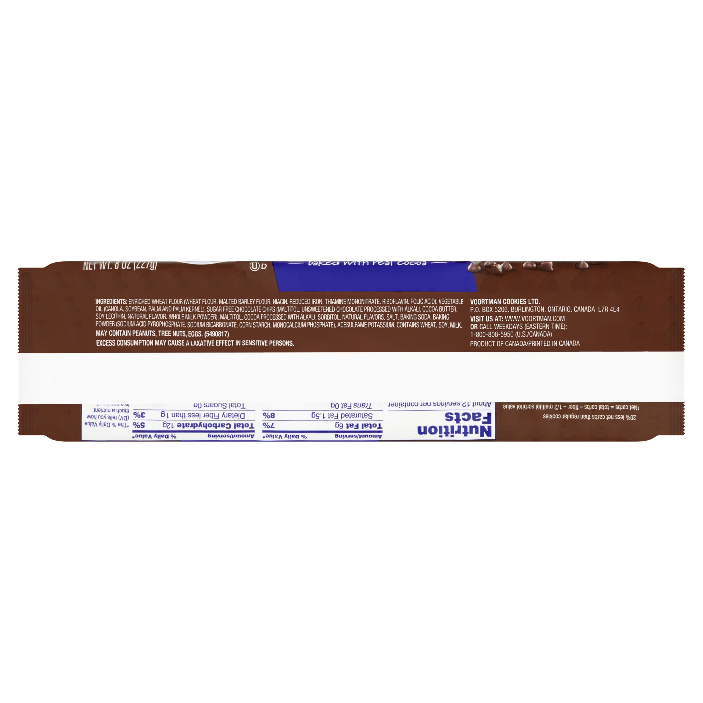 Voortman Bakery Sugar Free! Fudge Brownie Chocolate Chip Cookies, 8 oz, 4-pack