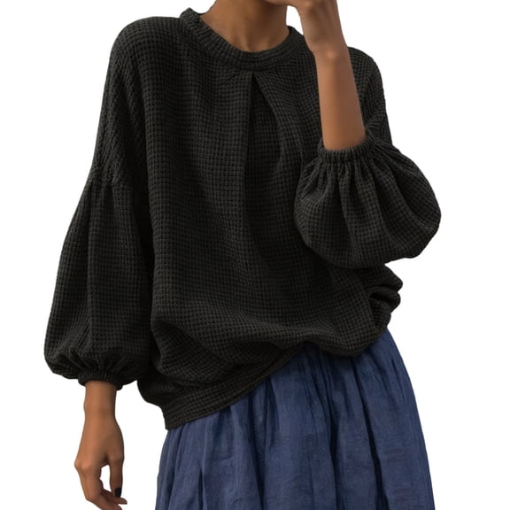 CONZONE Womens Sweatshirts Puff Sleeve Knit Tops for Women Fall Winter Pullover Clothes