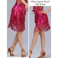 thumbnail image 5 of FEOYA Belly Dance Hip Scarf Womens Latin Dance Hip Scarf Sequins Fringe Triangle Coins Wrap Skirt Hip Scarf for Cha-cha Tango Samba Rave Salsa Rumba Rose Red, 5 of 7