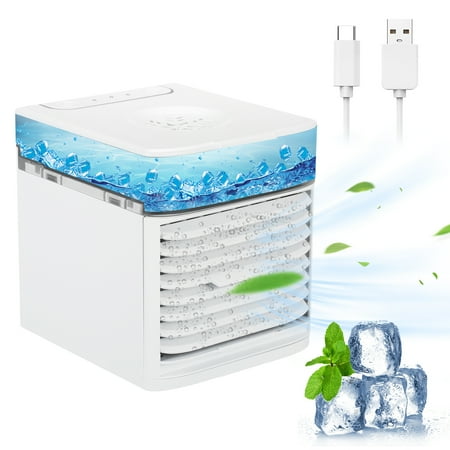 

USB Air Conditioning Fan 3 Speeds 41℉ Air Cooling Fan Tabletop with LED Colored Light for Bedroom Office Garage
